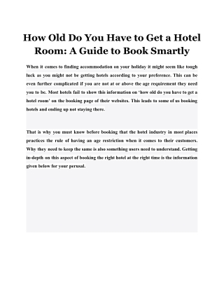 How Old Do You Have to Get a Hotel Room: A Guide to Book Smartly