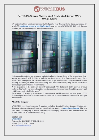 Get 100% Secure Shared And Dedicated Server With WORLDBUS