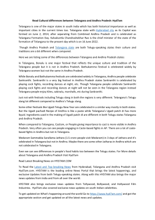 Read Some Cultural differences between Telangana and Andhra Pradesh