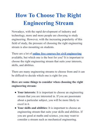 How To Choose The Right Engineering Stream