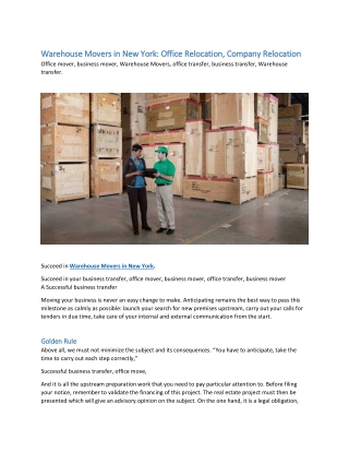 Warehouse Movers in New York