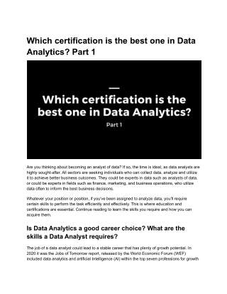 Which Certification is the best one in Data Analytics - Part 1