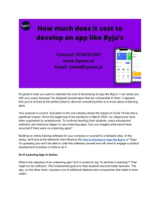 How much does it cost to develop an app like Byju’s