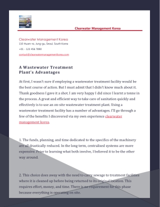 A Wastewater Treatment Plant's Advantages
