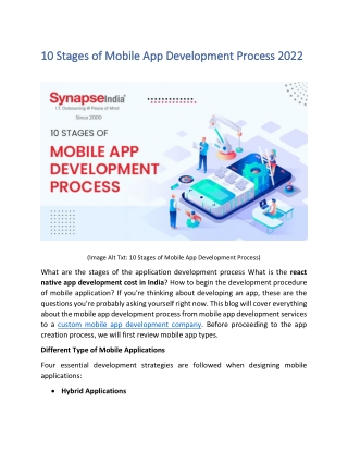 10 stages of mobile app development process 2022 | SynapseIndia