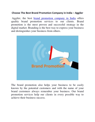 Choose The Best Brand Promotion Company in India