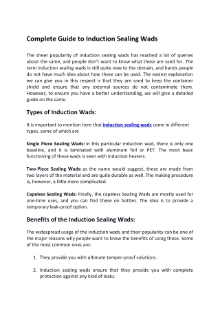 Complete Guide to Induction Sealing Wads