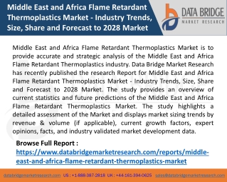 Middle East and Africa Flame Retardant Thermoplastics Market - Industry Trends, Size, Share and Forecast to 2028 Market