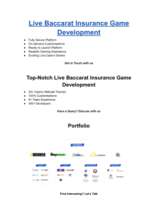 Live Baccarat Insurance Game Development