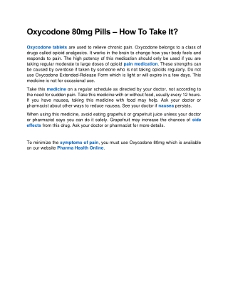 Oxycodone 80mg Pills – How To Take It