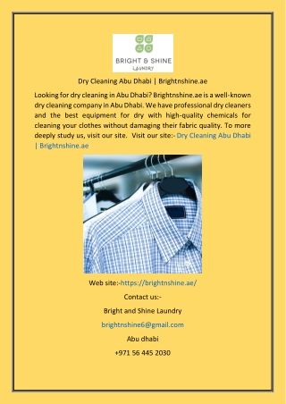 Dry Cleaning Abu Dhabi  Brightnshine.ae