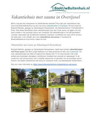 Vakantiehuis met sauna in Overijssel