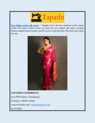 Buy Online Cotton Silk Sarees | Tapathi.com