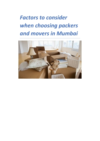 Factors to consider when choosing packers and movers in Mumbai