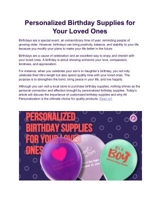 Personalized Birthday Supplies for Your Loved Ones