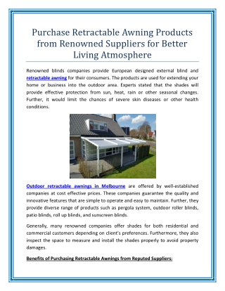 Purchase Retractable Awning Products from Renowned Suppliers for Better Living Atmosphere