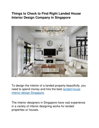 Things to Check to Find Right Landed House Interior Design Company in Singapore
