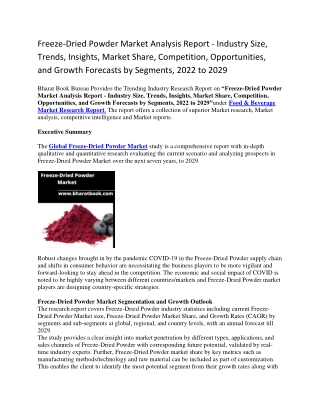 Freeze-Dried Powder Market Analysis Report - Industry Size, Trends, Insights, Market Share, Competition, Opportunities,