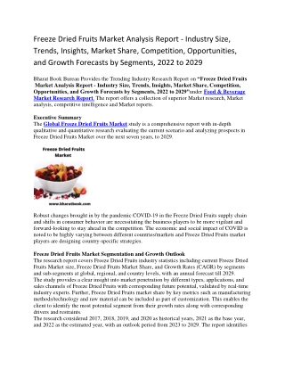 Freeze Dried Fruits Market Analysis Report - Industry Size, Trends, Insights, Market Share, Competition, Opportunities,