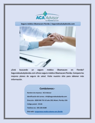 Seguro médico Obamacare Florida | Segurodesaludydevida.com