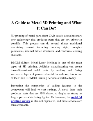 A Guide to Metal 3D Printing and What It Can Do