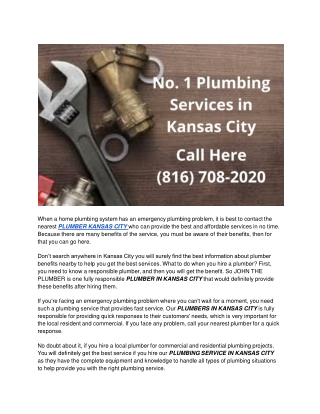 Contact Nearby Plumber Kansas City To Emergency Services
