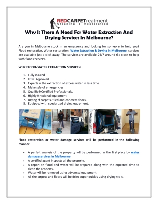 Why Is There A Need For Water Extraction And Drying Services In Melbourne