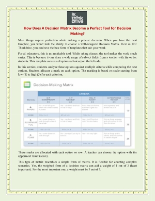 How Does A Decision Matrix Become a Perfect Tool for Decision Making