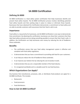 SA 8000 certification