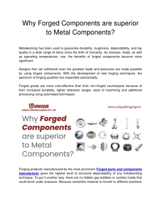 Why Forged Components are superior to Metal Components