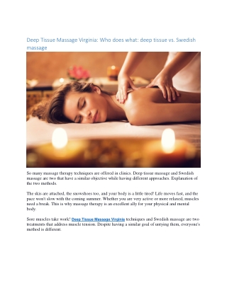 Deep Tissue Massage Virginia