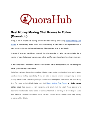 Best Money Making Chat Rooms to Follow {Quorahub}