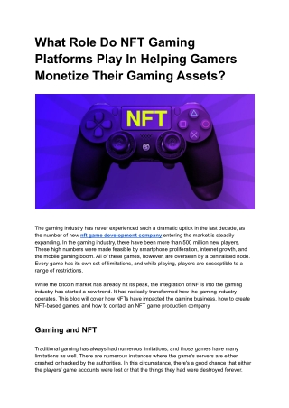 What Role Do NFT Gaming Platforms Play In Helping Gamers Monetize Their Gaming Assets_