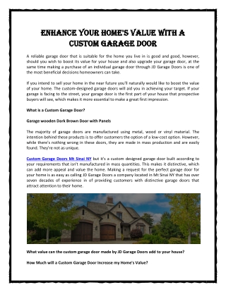 Enhance Your Home's Value with a Custom Garage Door