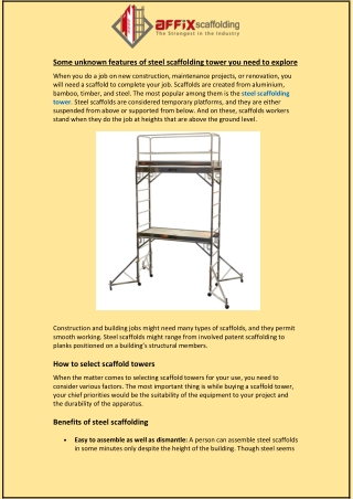 Some unknown features of steel scaffolding tower you need to explore