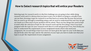 How to Select research topics that will entice your readers