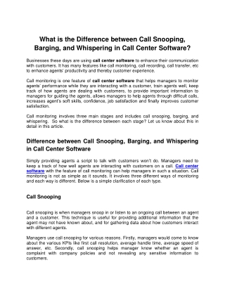 What is the difference between call snooping, barging and whispering in call center software-converted