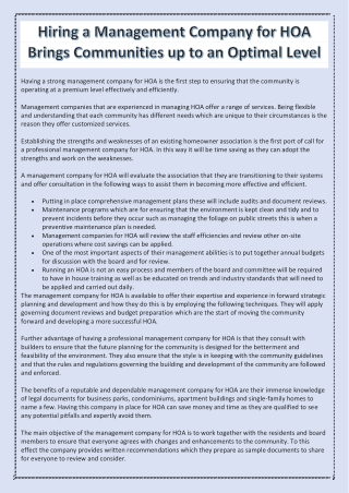 Hiring a Management Company for HOA Brings Communities up to an Optimal Level