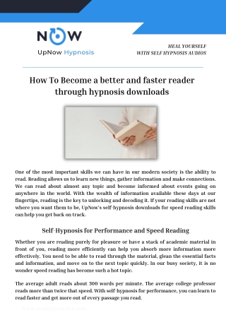 How To Become a better and faster reader through hypnosis downloads