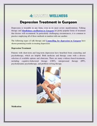 Depression Treatment in Gurgaon