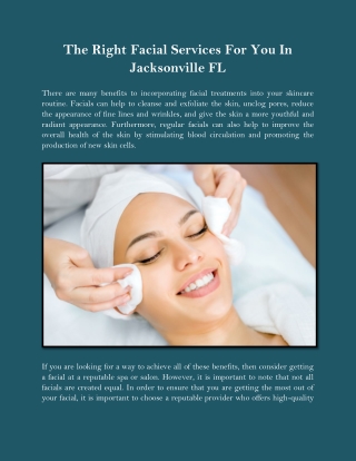 The Right Facial Services For You In Jacksonville FL