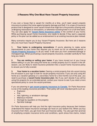 3 Reasons Why One Must Have Vacant Property Insurance