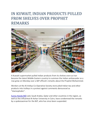 IN KUWAIT, INDIAN PRODUCTS PULLED FROM SHELVES OVER PROPHET REMARKS