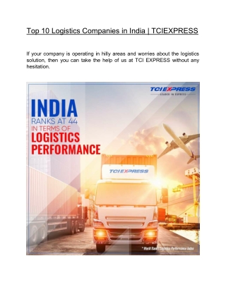 Top 10 Logistics Companies in India | TCIEXPRESS