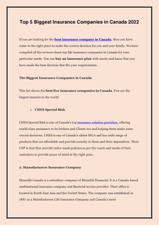 Top 5 Biggest Insurance Companies in Canada 2022