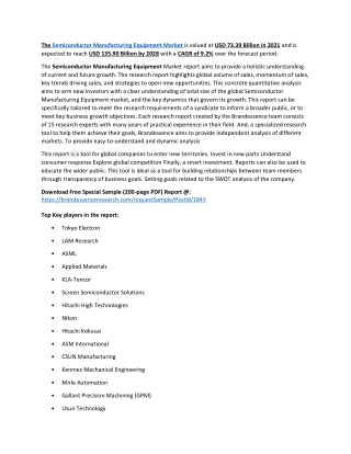 Semiconductor Manufacturing Equipment Market