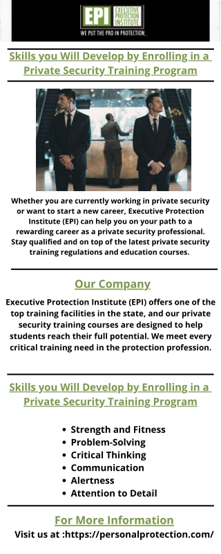 Skills you Will Develop by Enrolling in a Private Security Training Program