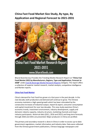 China Fast Food Market Research Report 2021-2031