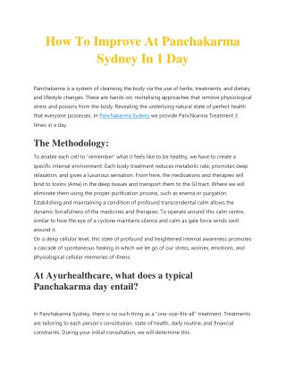 How To Improve At Panchakarma Sydney In 1 Day