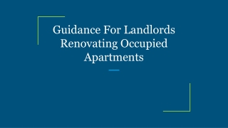 Guidance For Landlords Renovating Occupied Apartments